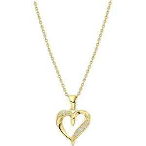 Zilveren goldplated ketting met hart zirkonia