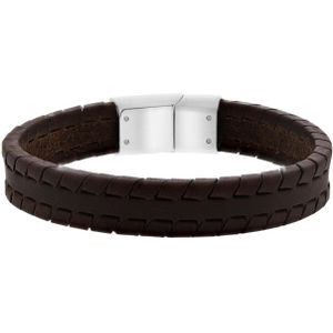 Stalen herenarmband leer donker bruin 12mm