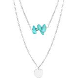 Stalen ketting met muntje en turquoise