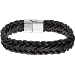 Stalen herenarmband leer zwart