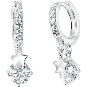 Lucardi Meisjes Oorring met plating - Ster - Zirkonia - Cadeau - Echt Zilver - Zilverkleurig