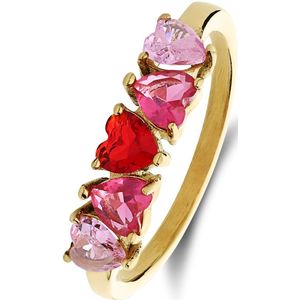 Stalen goldplated ring met rood zirkonia hart
