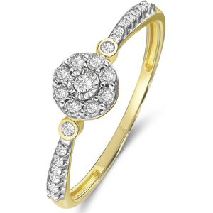 14 karaat geelgouden entourage ring 23 diamanten 0,10ct