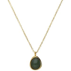 Stalen goldplated ketting met groen aventurijn ovaal