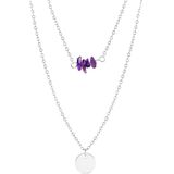 Stalen ketting met muntje en amethyst