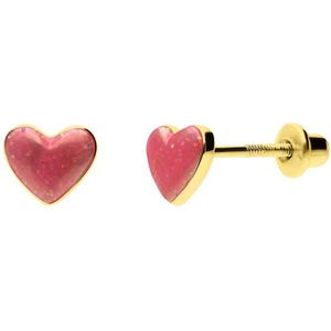 Zilveren goldplated oorknoppen met roze hartje