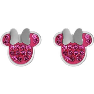 Stalen oorknoppen Minnie Mouse met roze kristal