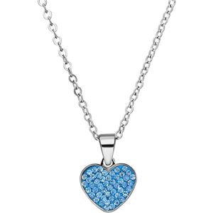 Stalen ketting hart met kristal aqua