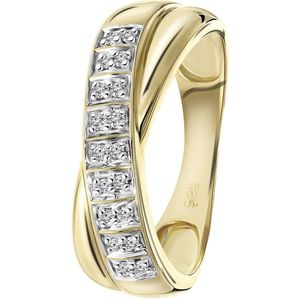 14 Karaat geelgouden ring met 18 diamanten 0,08ct