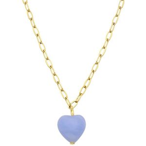 Stalen goldplated ketting met hart blauwe agaat