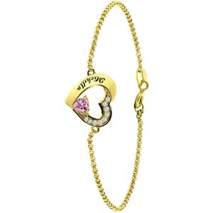 Zilveren armband gold hart gravure geboortesteen