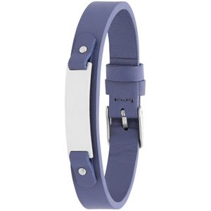 Lucardi Kinder Gerecycled stalen jongens armband leer grijs - Armband - Staal - Zilverkleurig - 20.5 cm