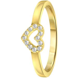 Zilveren goldplated kinderring hart met zirkonia