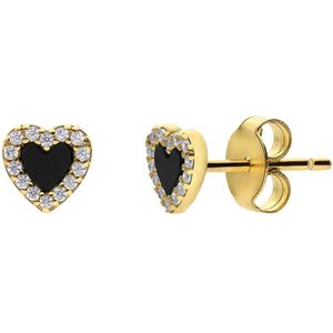 Zilveren goldplated oorbellen met een hartvormige Black Agate gemstone