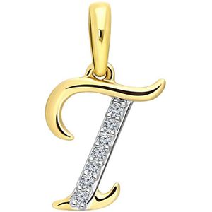 14K geelgouden alfabet hanger met diamant 0,03ct