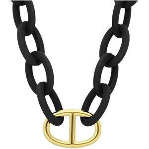Zwarte ketting met stalen goldplated hanger