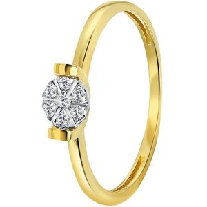 14 karaat geelgouden ring entourage 7 diamanten 0,06ct