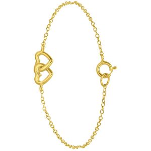 Zilveren goldplated kinderarmband dubbel hart