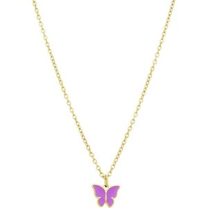 Stalen goldplated ketting met vlinder violet