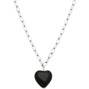 Stalen ketting met hart zwarte obsidiaan