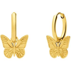 Stalen goldplated oorbellen met vlinder