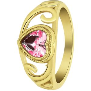Stalen goldplated vintage ring met roze hart