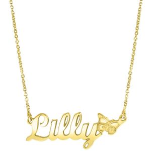 Zilveren kindernaamketting goldplated vlinder