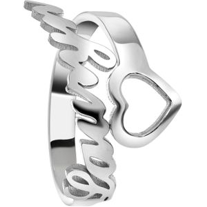 Zilveren naamring met hart