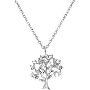 Zilveren ketting & hanger levensboom zirkonia