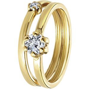 9 Karaat ring 2-1 met zirkonia
