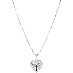 Lucardi Dames Ketting met hanger levensboom zirkonia - Echt Zilver - Ketting - Cadeau - 45 cm - Zilverkleurig