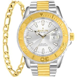 Marlow Miller Stalen Bicolor Heren Horloge Set met armband
