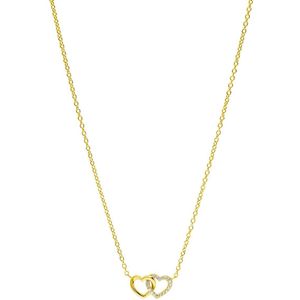 Zilveren goldplated ketting met hanger hartjes zirkonia