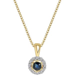 14 karaat geelgoud ketting hanger saffier diamant 0,08ct