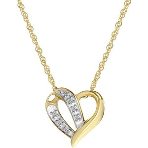 14 karaat geelgouden ketting hanger hart diamant 0,03ct