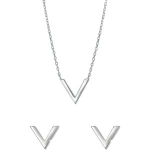Lucardi Dames Zilveren set Rhodiumplated V - Cadeau Set - 925 Zilver - Zilverkleurig