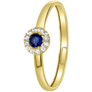 14 karaat geelgouden ring met wit & blauwe zirkonia