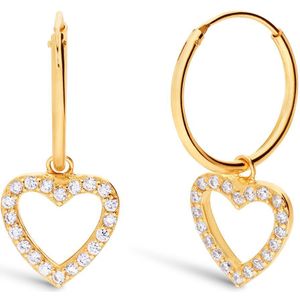 Zilveren goldpalted oorringen hart zirkonia voor dames