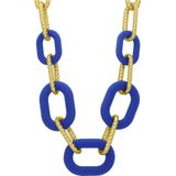 Stalen goldplated chunky ketting met blauwe schakels