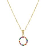 Zilveren goldplated ketting met hanger rond zirkonia multi