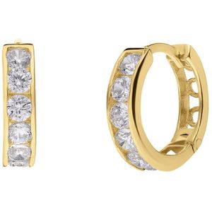 Lucardi Dames Oorbellen met zirkonia 11mm - Oorbellen - Cadeau - 9 Karaat - Geelgoud