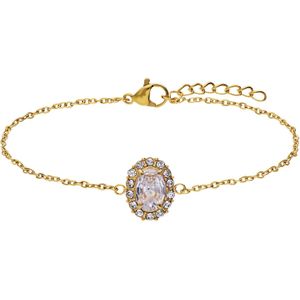Stalen goldplated vintage armband met wit zirkonia