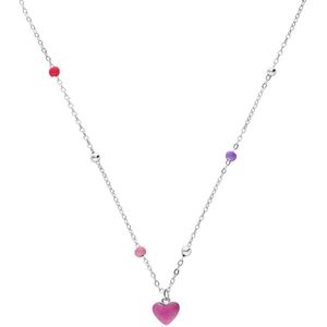 Zilveren collier met roze hartje