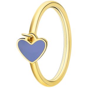 Stalen goldplated ring met hart emaille lichtblauw