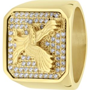 Gerecycled stalen goldplated zegelring adelaar met zirkonia