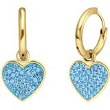 Stalen goldplated oorringen hart met kristal aqua