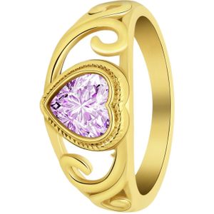 Stalen goldplated vintage ring met paars hart