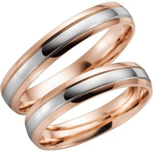 14 K bicolour trouwring rose/wit Flora Dames H12R