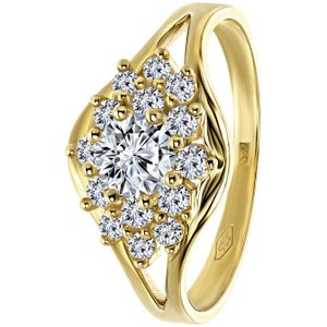 Lucardi Dames Ring met zirkonia - Ring - Cadeau - 14 Karaat Goud - Geelgoud