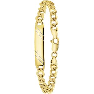 Lucardi Heren Zilveren Goldplated Bicolor Heren Plaatarmband - Armband - 925 Zilver - Goudkleurig